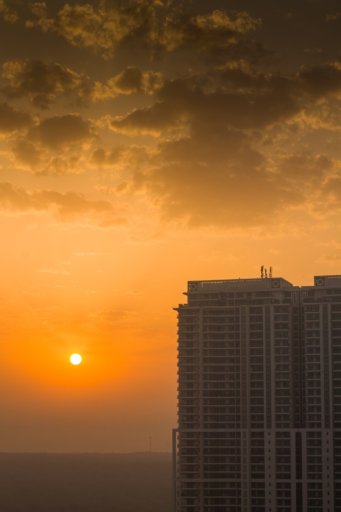 gurgaon,haryana,india,sunrise,aerial,view.gurugram,city,skyline,with,urban,modern,architecture,design.,luxury