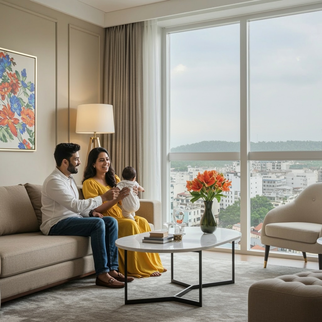 indian,family,with,a,baby,enjoying,a,beige,and,white